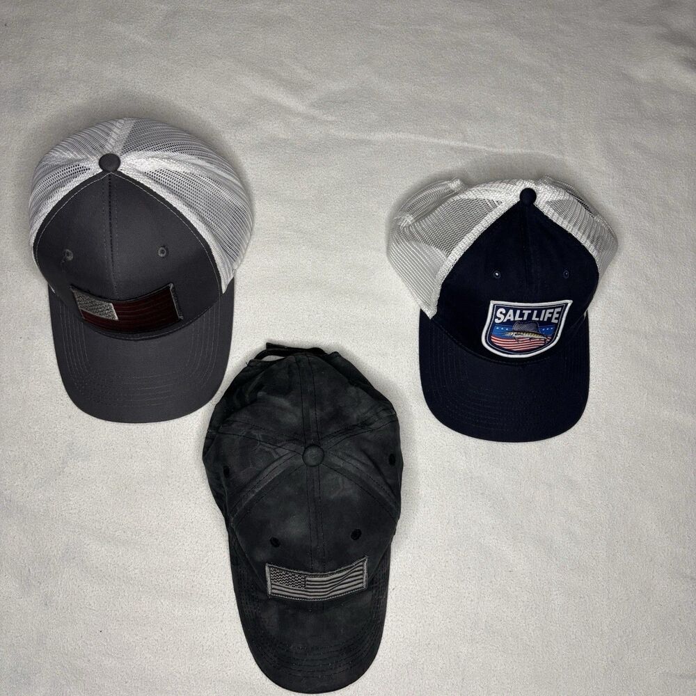 Salt Life & American Flag Hat Bundle Mens OSFM Multicolor Excellent Trucker Caps